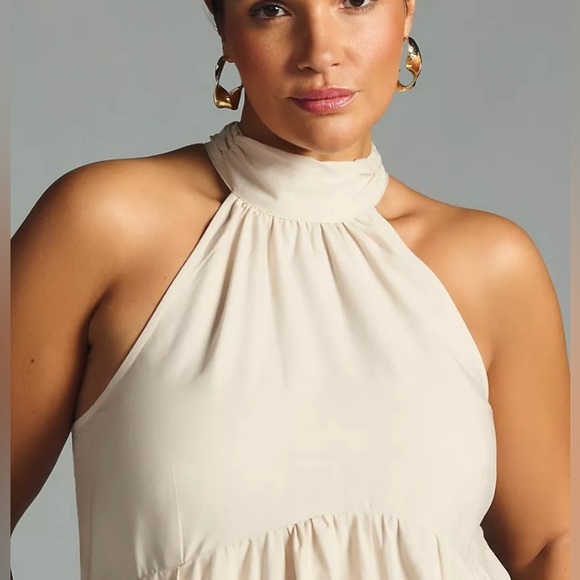 ANTHROPOLOGIE MAEVE SLEEVELESS TIERED HALTER MIDI DRESS COLOR OYSTER SIZE 8P NWT - Picture 3 of 16